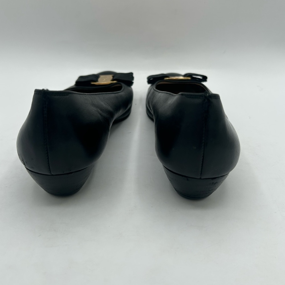Salvatore Ferragamo Vara Gold Bow Logo Black Leather Ballerina flat Shoe  Size 7 - Picture 13 of 16
